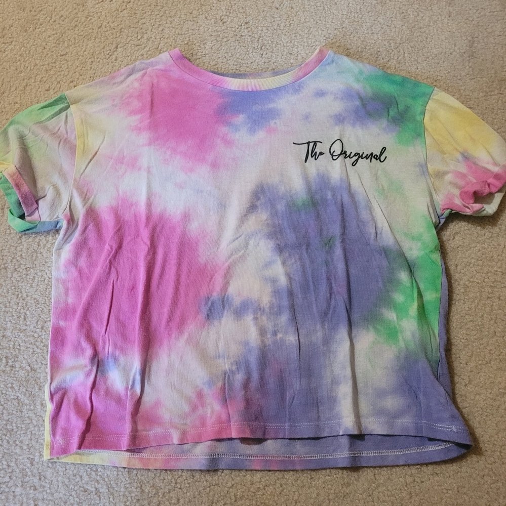 Disney Mickey Mouse Tie Dye Cropped Tee Shirt Juniors Large (11-13)
